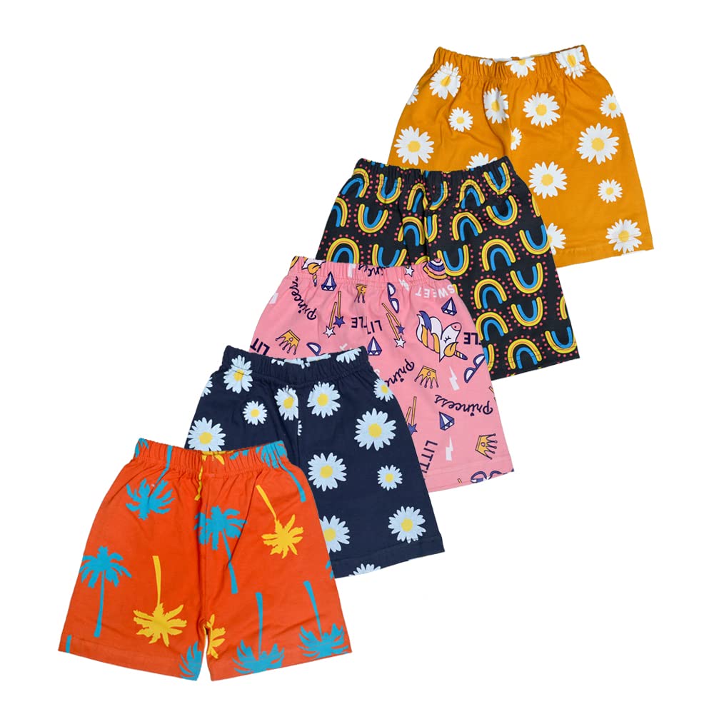 T2F Girls Cotton Printed Shorts(Pack of 5), Assorted, 11-12 Years