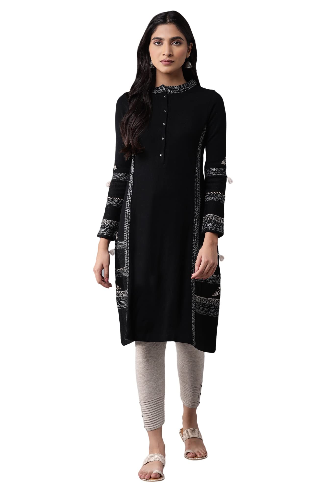 W For Woman Women'S Acrylic Geometric Regular Kurta (21Now16928-312043_Black_5Xl)