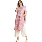 Anubhutee Pink Floral Embroidered Cotton Straight Kurta Suit Set With Palazzos And Dupatta For Women