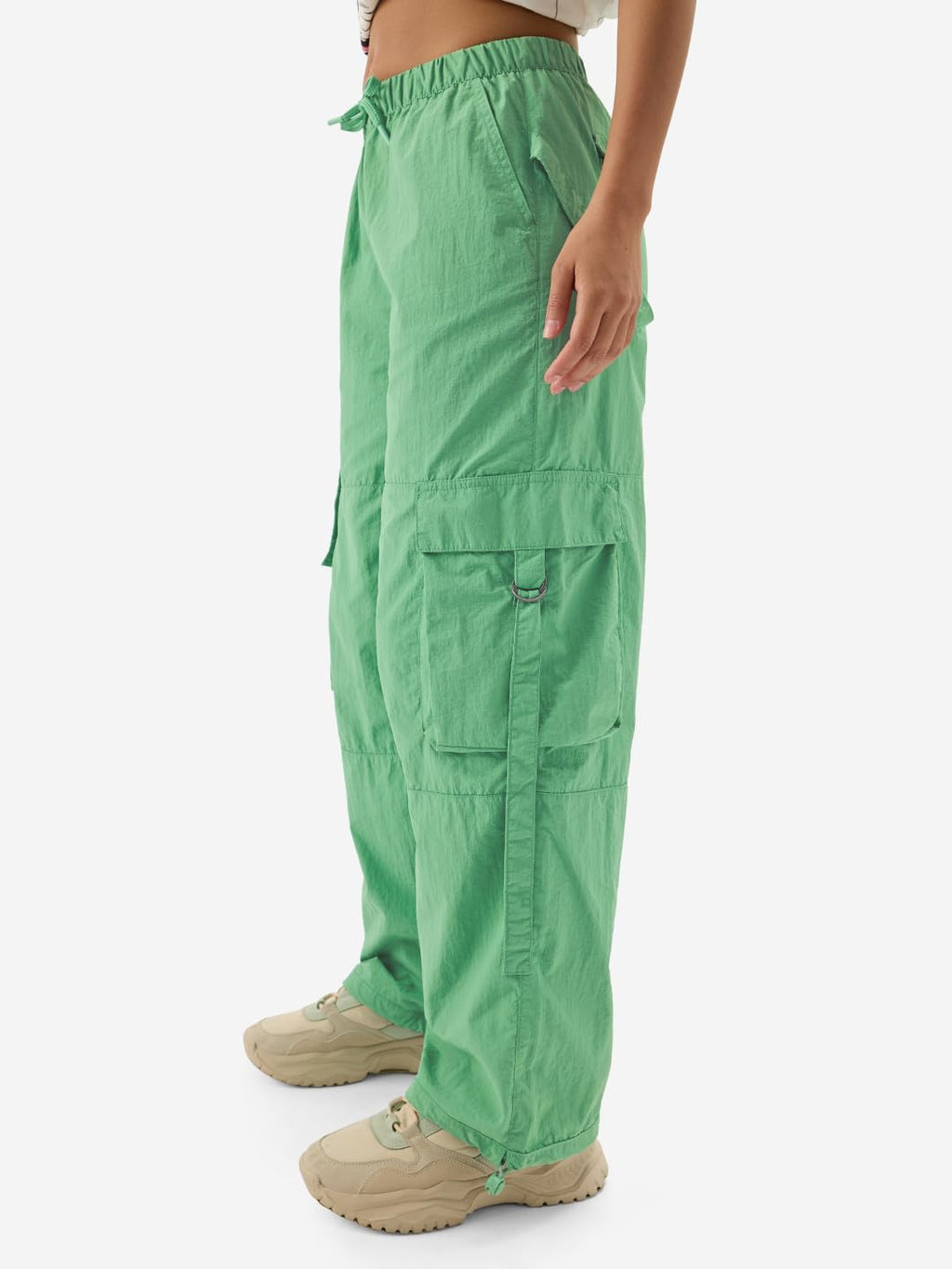 The Souled Store Kelly Green Women & Girls Drawstring Toggle Leg Closure Solid Nylon Parachute Pants