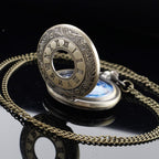 Tiong Vintage Blue Starry Night Moon Dial Roman Numerals Scale Pocket Watch with Chain Gifts for Birthday Graduation Christmas F