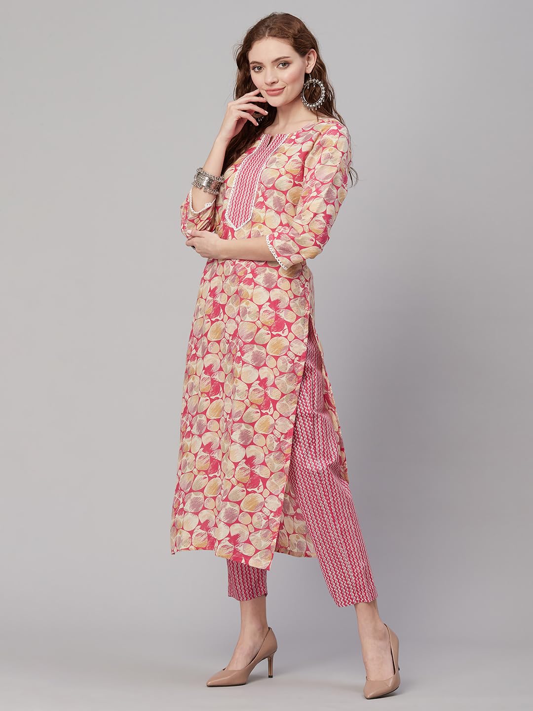 ANNI DESIGNER Womens Rayon Blend Printed Straight Kurta with Pant (Patt-Wine_M_Wine_Medium)
