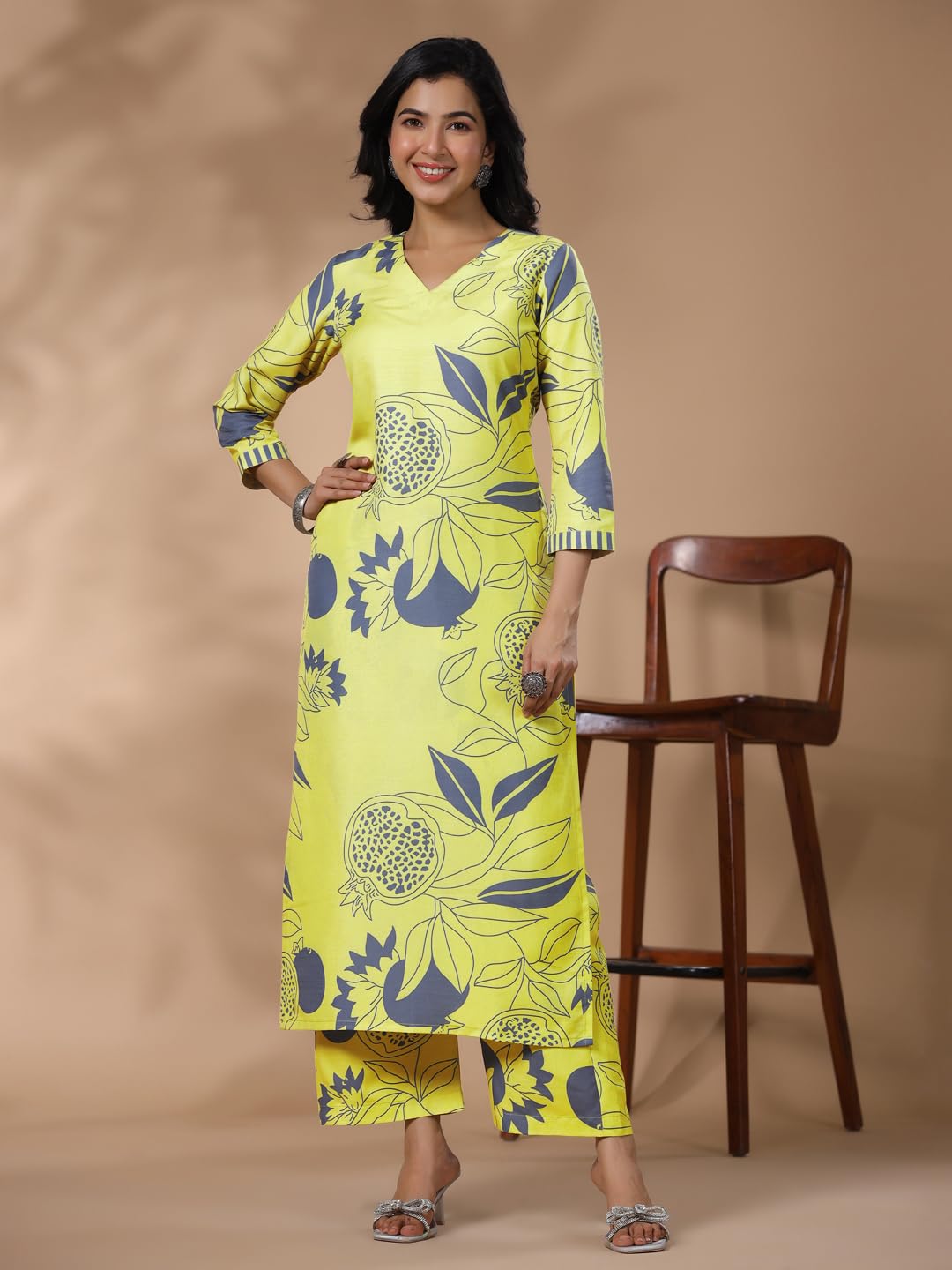 ANNI DESIGNER Women s Kurta Rayon Blend Palazzo Set, Green, S