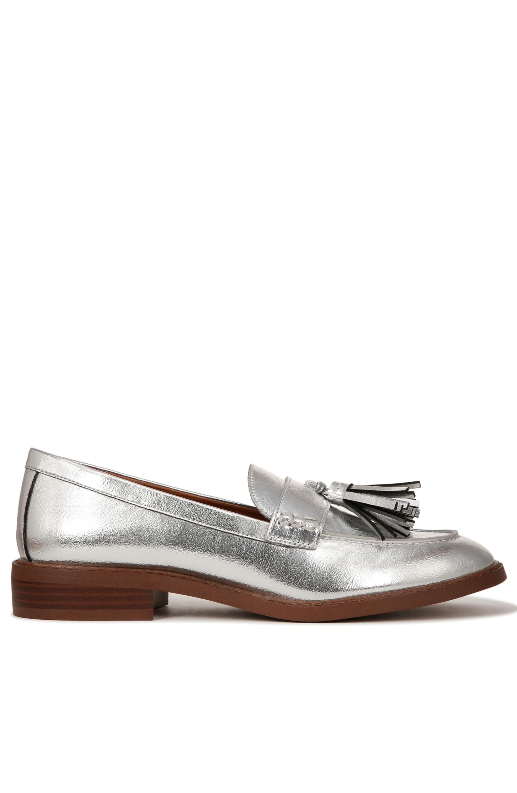 Franco Sarto Womens Carolynn Low Slip On Tassel Loafers Silver Metallic 8 W