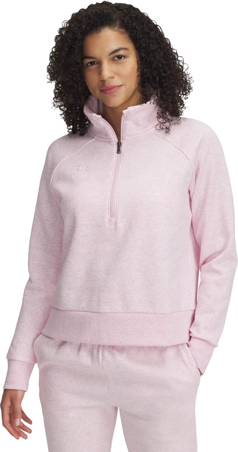 Under Armour Womens Rival Fleece Half Zip, (647) Prime Pink / / White, Large