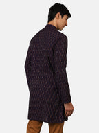 Wintage Men'S: Ikat Cotton Violet Long Kurta : 40/M