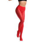 Frola Oil Shiny Stockings Pantyhose 360Seamless Crotch High Waist Smooth Tights for Women(Large,1Pair Red)