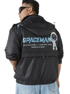 Bewakoof Official Nasa Merchandise Spaceman Mens Graphic Printed Oversized Fit Full Sleeve Hooded Nylon Plus Size Bomber Jacket