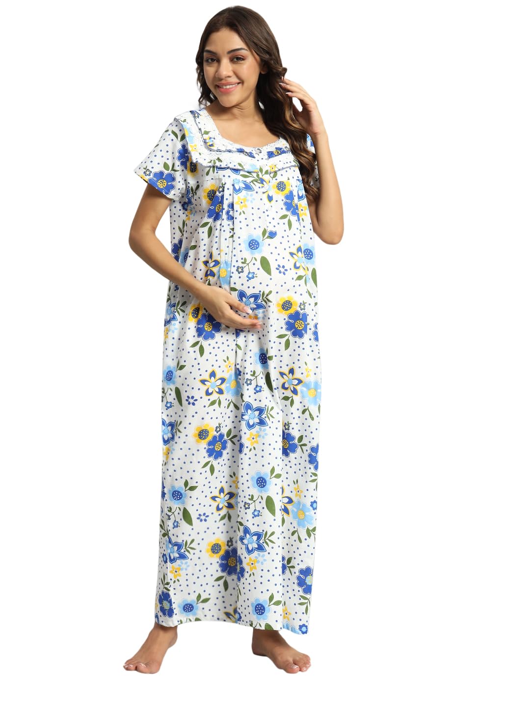 Women Maternity Or Feeding Nightgown Soft And Comfortable Blue Color Nighty Pure Cotton (Blue, Xxl) 2