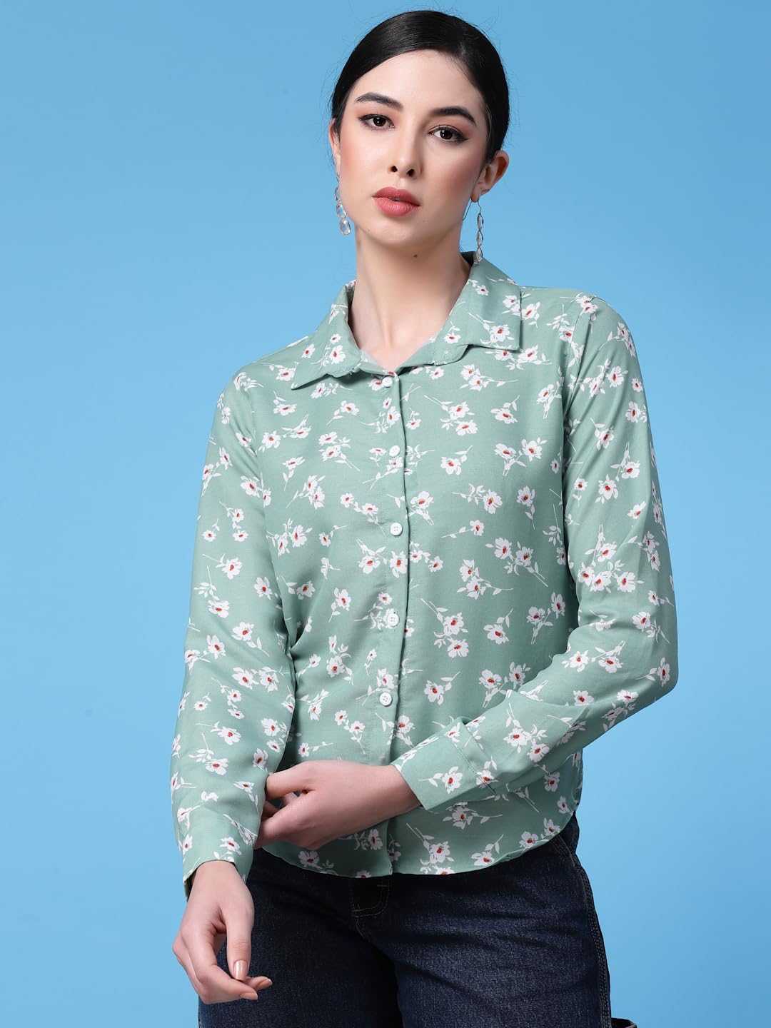 OOMPH! Shirts for Women, Floral Printed, Green