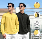 Royalscout Combo Of MenS Solid Cotton Blend Full Sleeve Straight Kurta Shirt (Pack Of 2) Yellow-Black