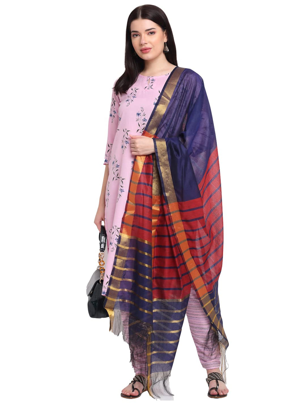 ANNI DESIGNER Women's Cotton Straight Kurta with Palazzo & Dupatta (KPZD-COT-10010-PINK_XXL_Pink_XX-Large)