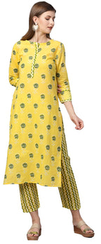 ANNI DESIGNER Women's Cotton Straight Kurta with Pant (Ati_Yellow_L_Yellow_Large)