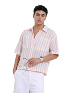 The Indian Garage Co Mens Boxy Fit Vertical Striped Cutaway Collar Half Sleeves Resort Shirt