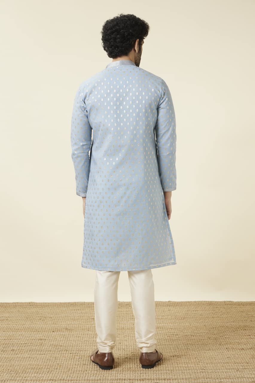 Manyavar Mens Chanderi Self Design Full Sleeves Knee Length Kurta Set