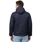 Campus Sutra Men Navy Blue Solid Windcheater Padded Jacket with Side Stripes