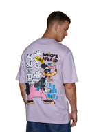 Bewakoof Official Disney Merchandise Mens Graphic Printed Oversized Half Sleeve Round Neck Cotton Jersey T-Shirt_624580_Purple_