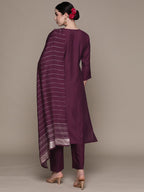 Anubhutee Women'S Silk Blend Embroidered Purple Straight Kurta Suit Set With Pants