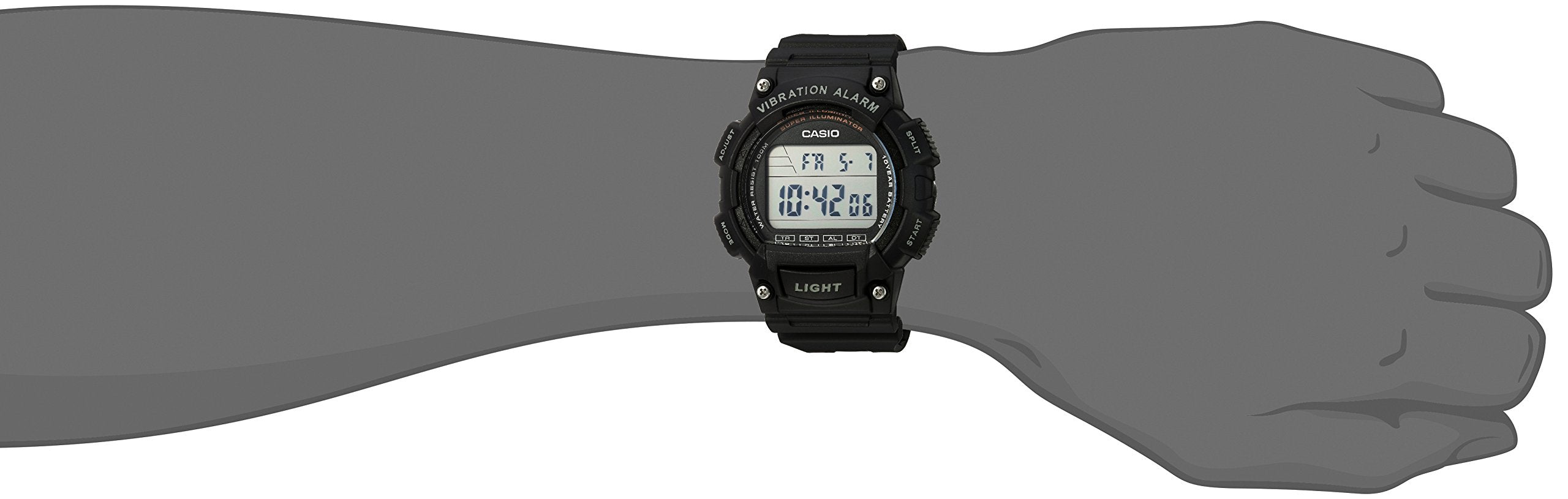 Casio Men's 'Super Illuminator' Quartz Resin Casual Watch, Color:Black (Model: W-736H-1AVCF)