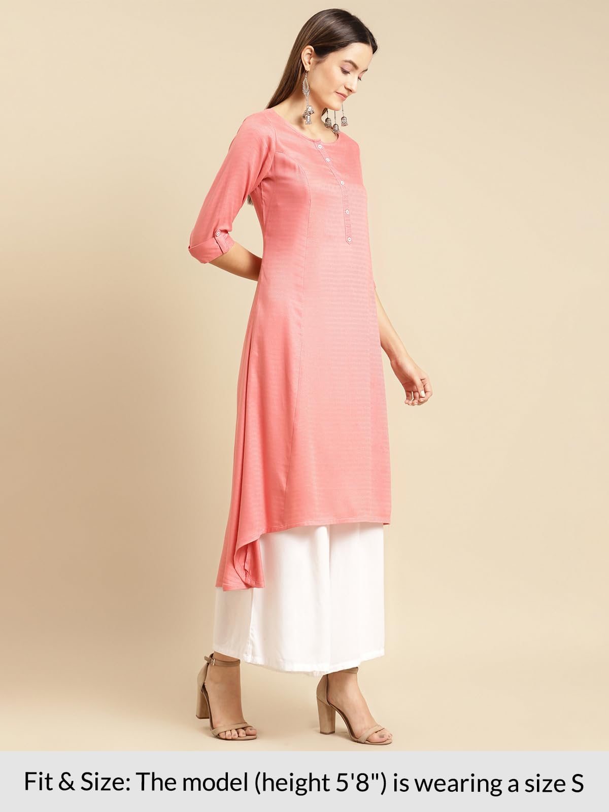Rangita Coral Rayon Calf Length Self Design Asymmetrical Kurti For Women | Kurta For Women