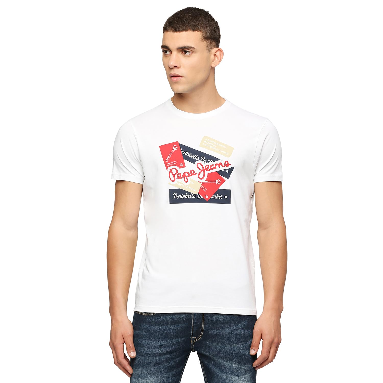Pepe Jeans MenS Printed Slim Fit T-Shirt (Pm509336_White