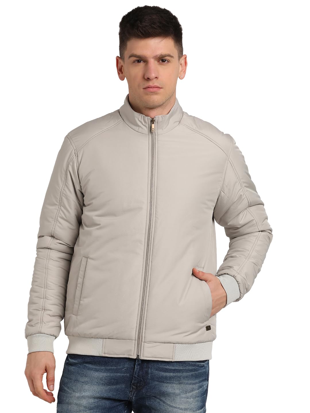 Turtle Men Polyester Solid Heather Grey Zipper Windcheater Jacket