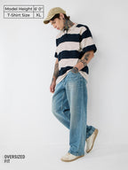 The Souled Store Textured Stripes: Riviera Men and Boys Short Sleeves Collared Neck Oversized Cotton Zipper Polos