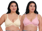 Fabme WomenS Cotton Wire Free Casual Balconette Bra (Pack Of 2) (Po2-Br_219_Skin, Pink
