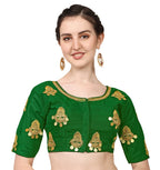Pujia Mills WomenS Silk Embroidery Maggam Lakshmi Coin Work Readymade Saree Blouse