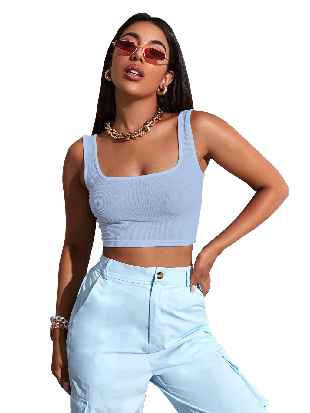 Sugathari Womens & Girls Solid Ribbed Boat Neck Sleeveless Crop Tops for Women (Top 36 Sky Blue S)