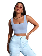 Sugathari Womens & Girls Solid Ribbed Boat Neck Sleeveless Crop Tops for Women (Top 36 Sky Blue S)