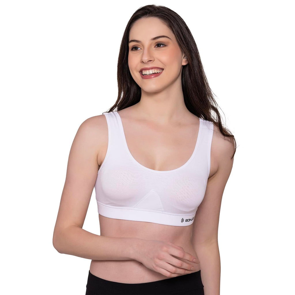 Bonjour Womens Wirefree Sports Bra|| Non Padded Cotton Full Coverage Bra for Gym, Workout,Yoga||Antimicrobial & Anti Bacterial 