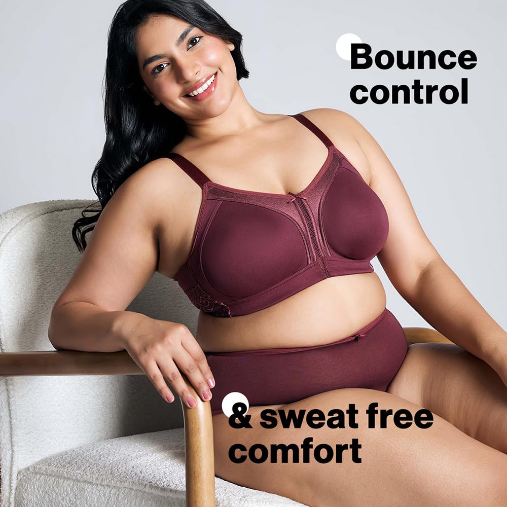 NYKD (NYB101 Cotton Non Padded & Non Wired Everyday Bra for Women | M-Frame Structure for Bounce Control with Full Coverage & Su
