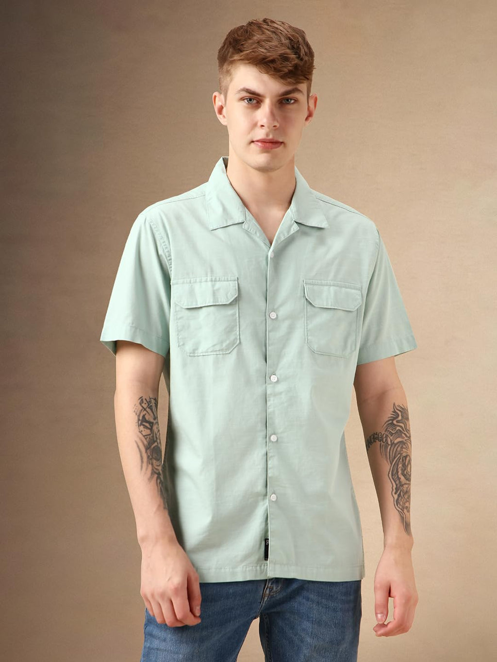 Dennis Lingo MenS| Green| Half Sleeve| Cuban Collar| Solid| Regular Fit| Casual Shirt