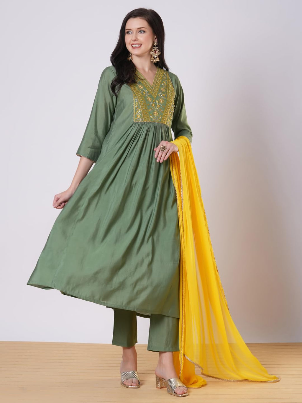 ANNI DESIGNER Anarkali Women s Embroidered Viscose Kurta with Trousers and Dupatta