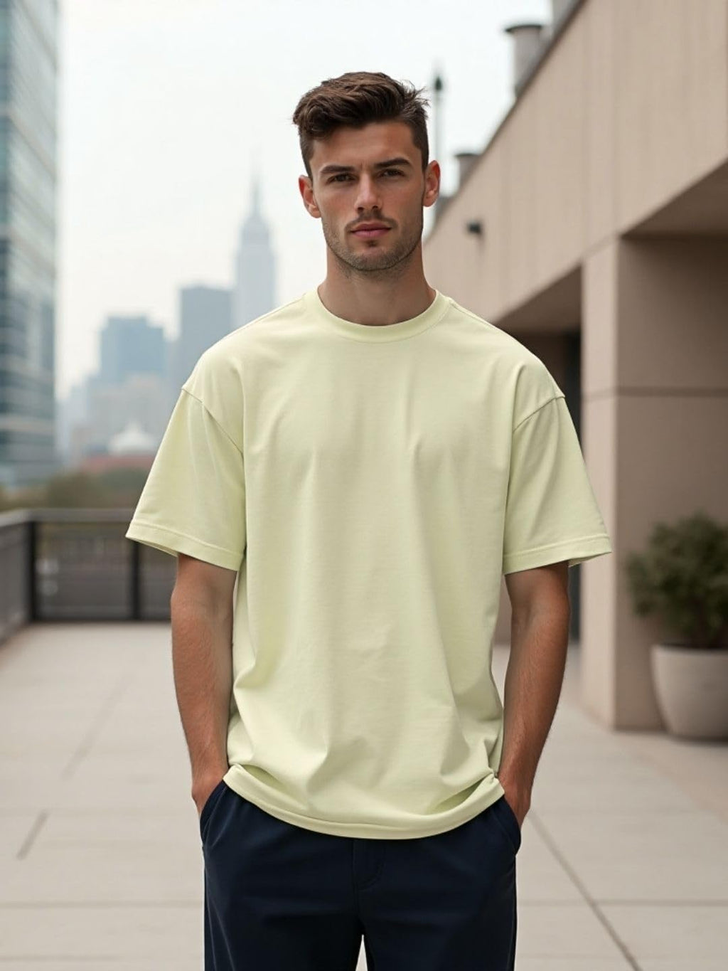 Nobero MenS Solid Oversized Fit T-Shirt (1M-Twrt-C0657_Aloe Green