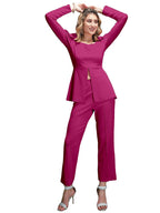 Elliti Solid Relaxed Fit Full Sleeve Co-Ord Set For Women'S | Coord Sets | Top And Formal Trouser Co Ord Set For Women (Set Of 2