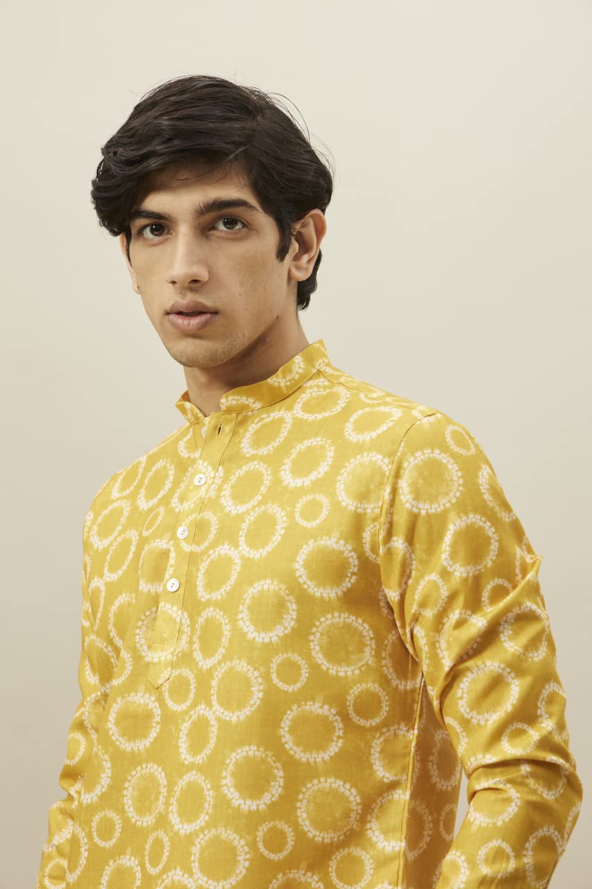 Manyavar MenS Short Kurta, Full Sleeves Mandarin Collar Ethnic Waist Length Kurta Only, Kurta For Festival, Wedding, Blended Vi