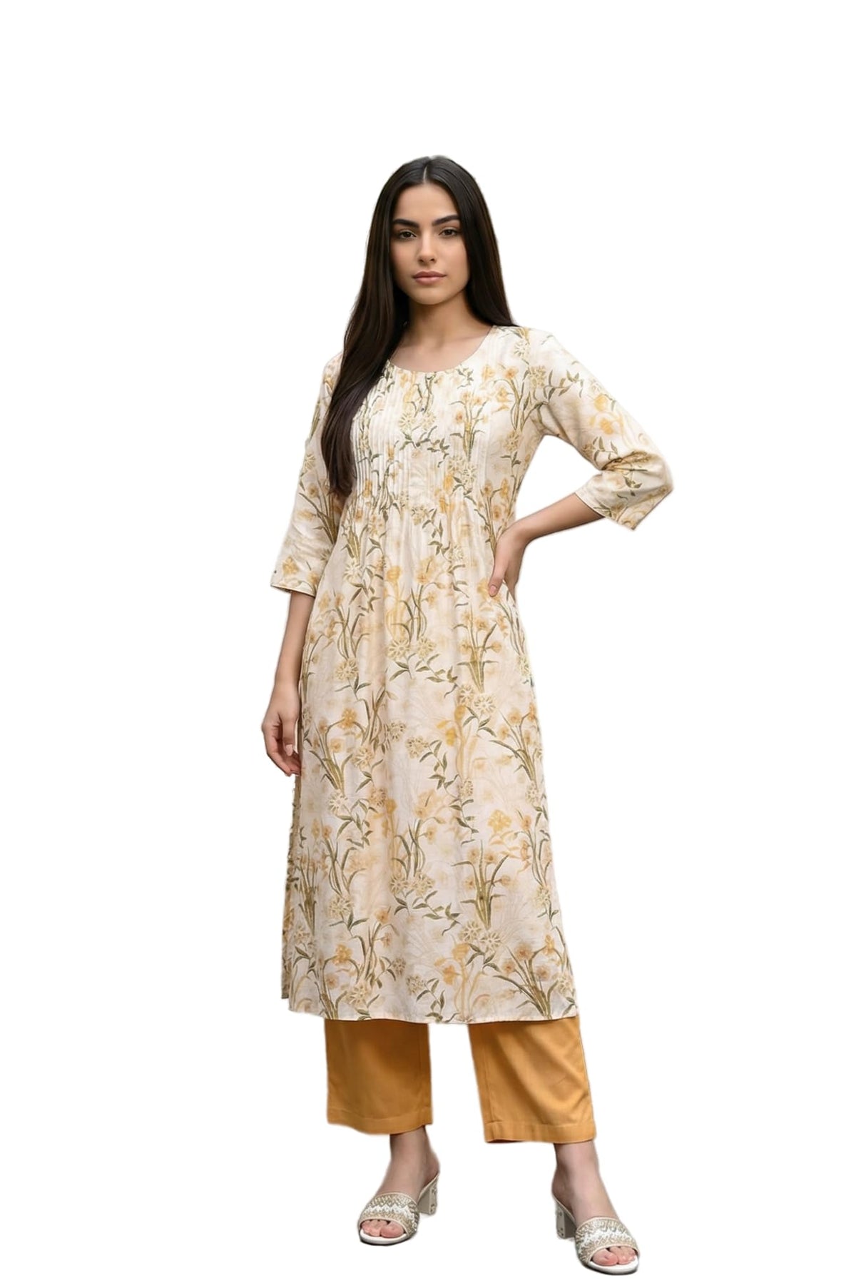 Aurelia WomenS Cream Floral Printed Rayon Straight Kurta With Palazzo Set - (As16335-510134-Xxl)