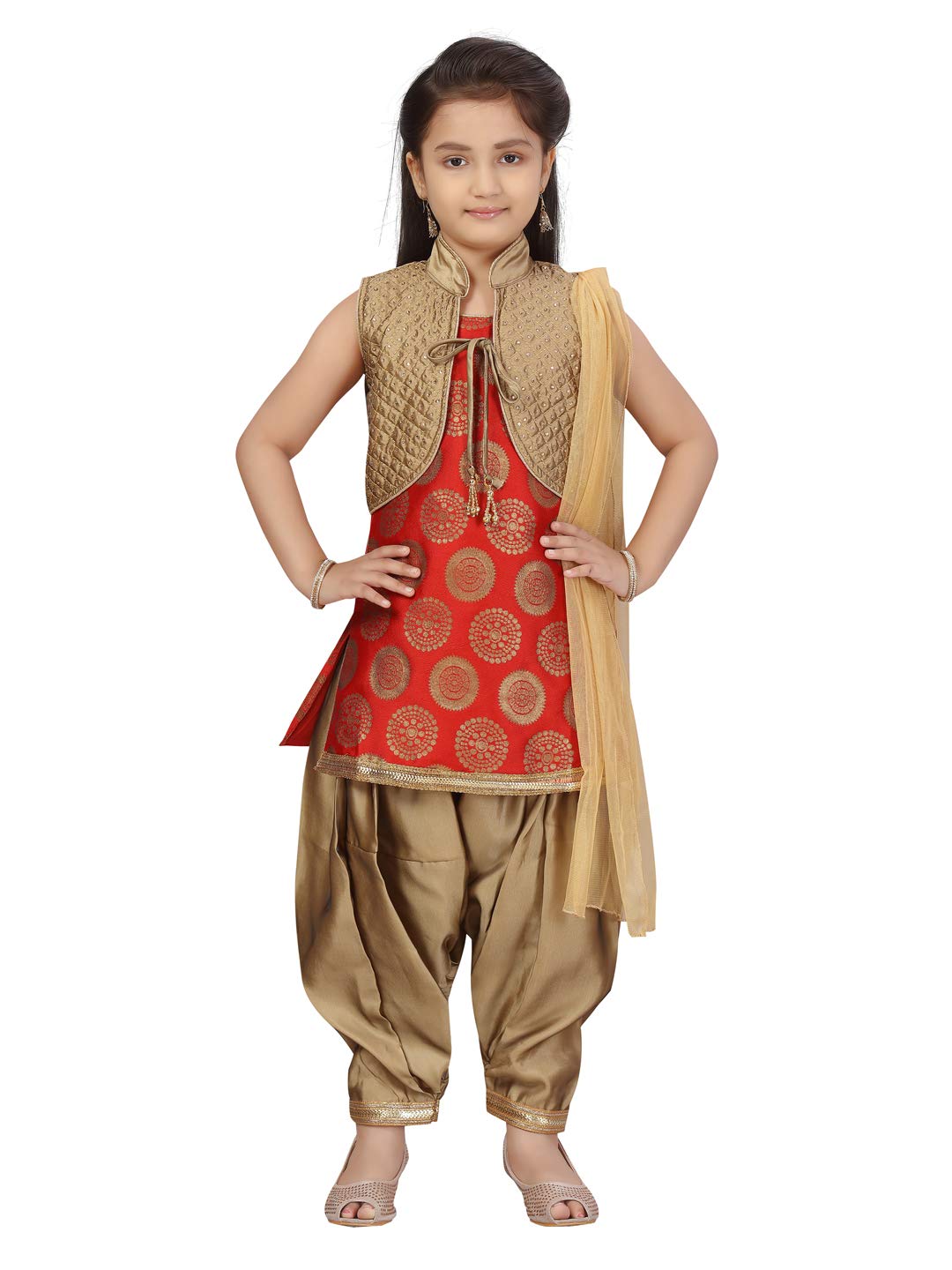 Aarika GirlS Silk Suit Salwar Set (Pt-18306_Red-Gold_36)