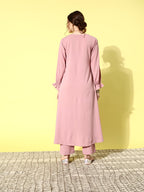 Varanga Women Mauve Colour, Bishop Sleeve A-Line Kurta Paired With Tonal Bottom