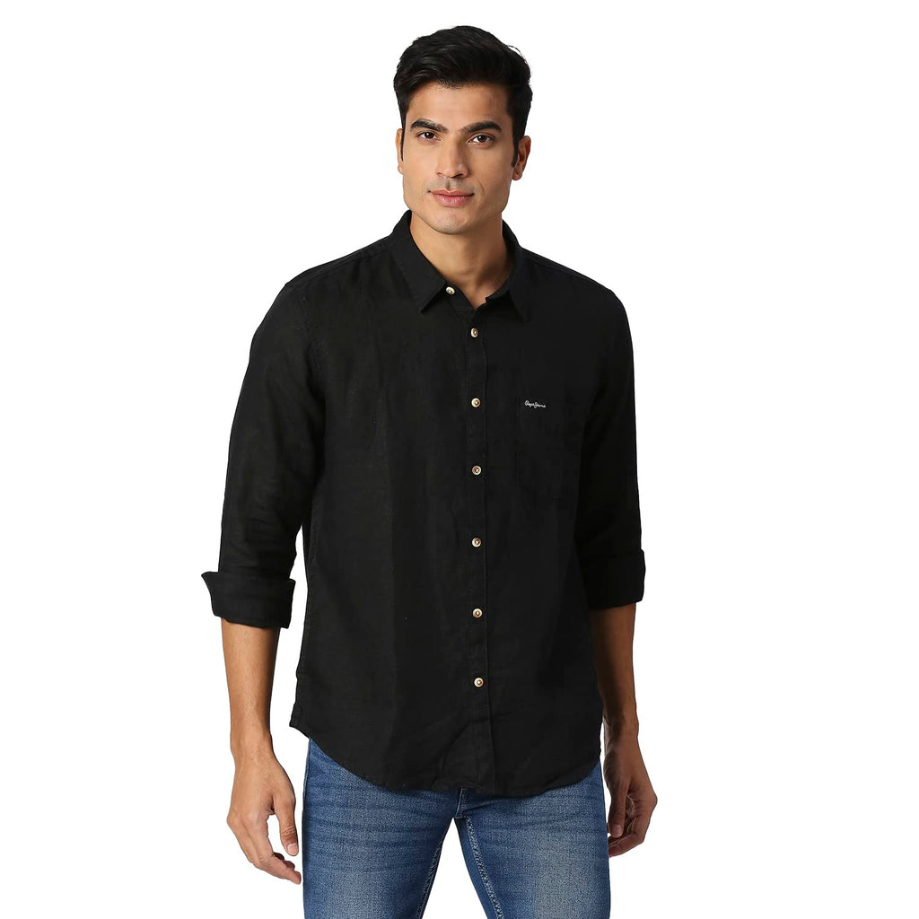 Pepe Jeans Linen MenS Regular Fit Solid Shirts Lime Yellow, Xl