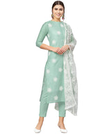 ANNI DESIGNER Women's Ruby Cotton Straight Embroidery Kurti with Pant & Dupatta Set