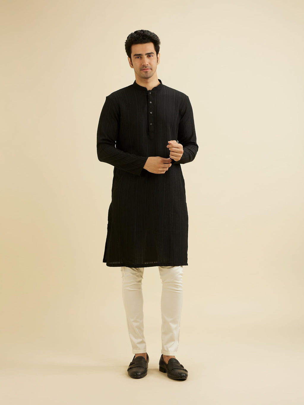 Manyavar Mens Spandex Self Design Kurta
