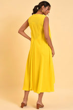 W For Woman WomenS Polyester Yellow Fashionable Sleeveless Draped Dress Ankle Length 23Few18738-219038_Green Sheen