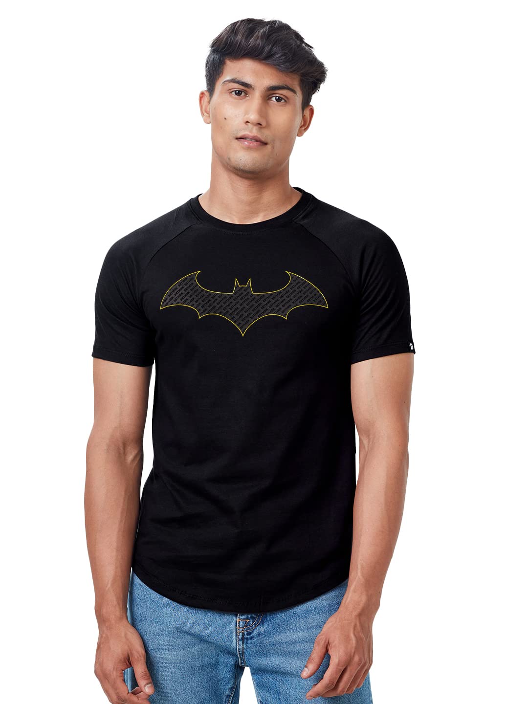 The Souled Store Men Official Batman: The Emblem Black Printed Drop Cut T-Shirts Drop Cut T-Shirts Fashionable Trendy Graphic Pr