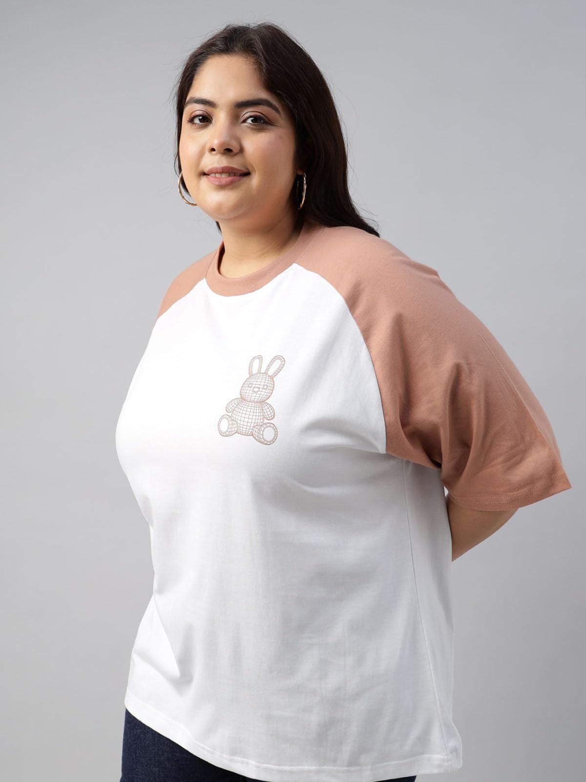 Juneberry 100% Pure Cotton Oversized Baggy Fit Funky Pocket Printed Half Sleeve Plus Size T-Shirt For Women & Girls (Ps_J_Teddy_