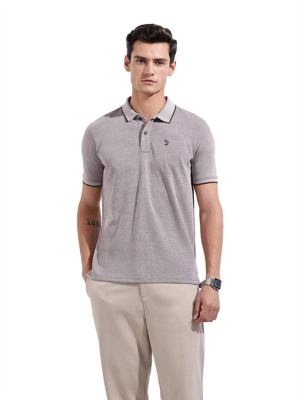The Indian Garage Co Mens Regular Fit Textured Neck Half Sleeves Sweater