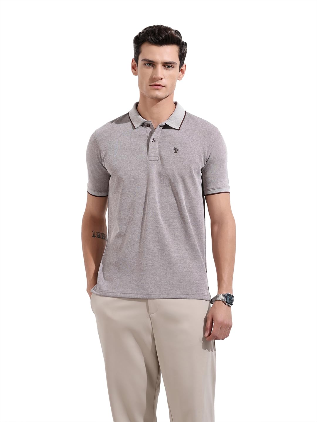 The Indian Garage Co Mens Regular Fit Textured Neck Half Sleeves Sweater