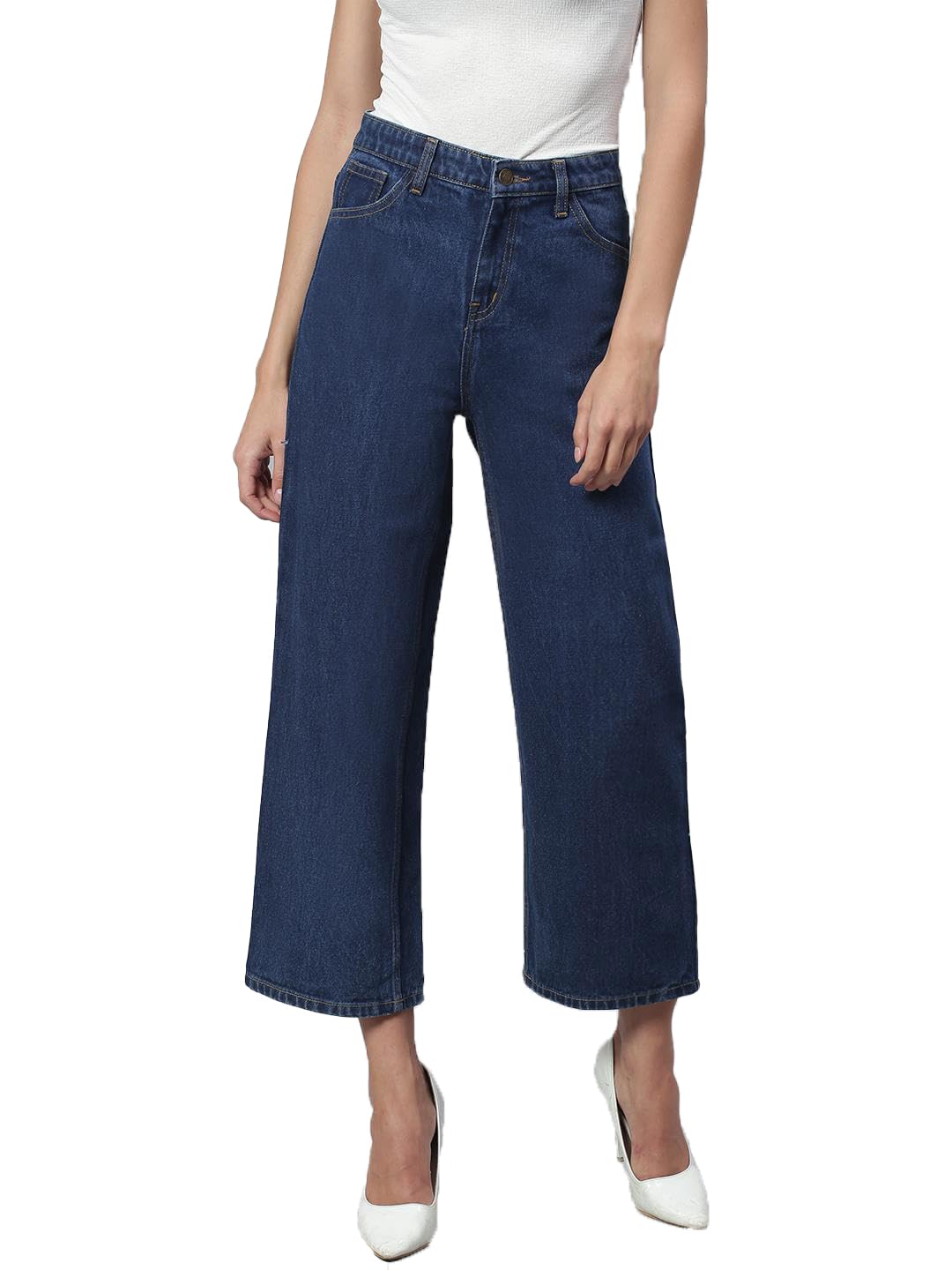 Kotty Womens Solid High Rise Cotton Lycra Blend Relaxed Fit Jeans